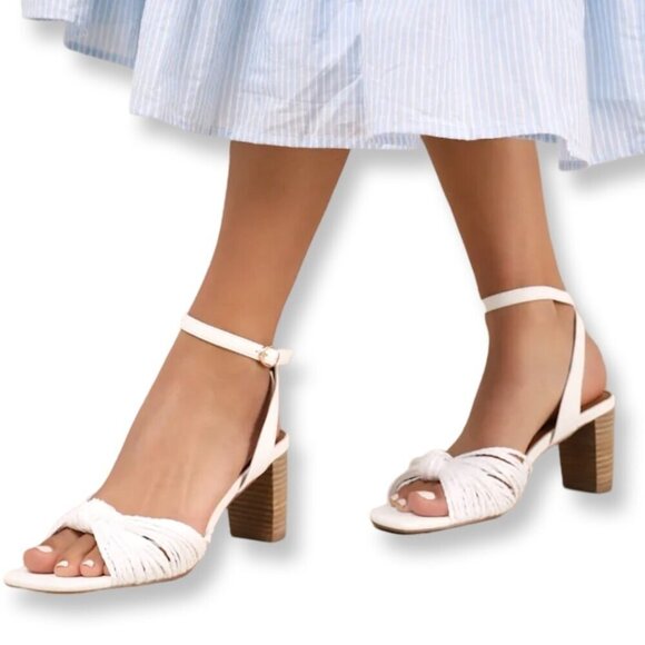 Lulu's Jaylea White Knotted Ankle Strappy Heeled Bridal Sandals Size 11 - Picture 2 of 11